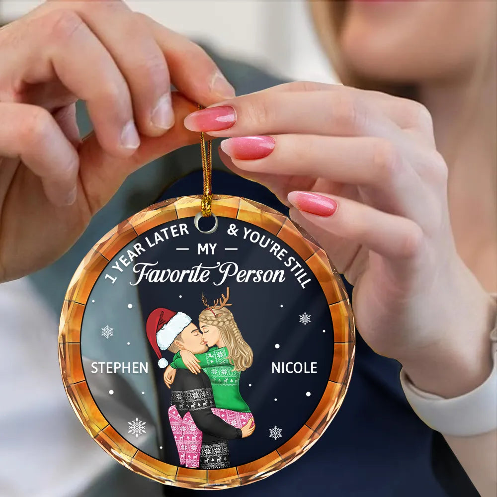 Christmas,Gift For Couples,Gift For Husband,Gift For Wife,Gift For Boyfriend,Gift For Girlfriend,Happy - Years Later And You Still My Favorite Person - Personalized Circle Glass Ornament