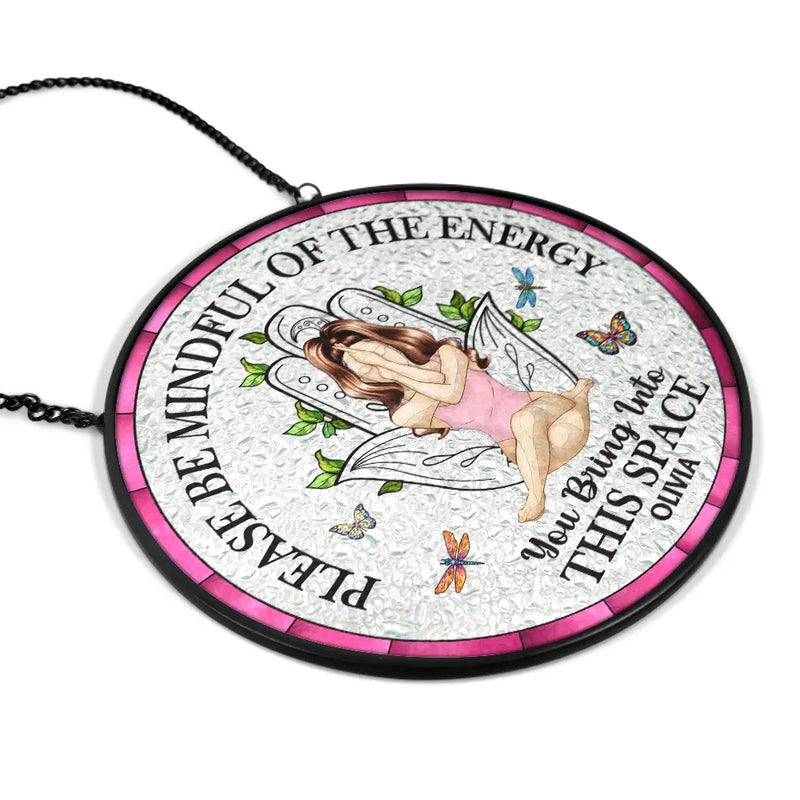 Gift For Yourself, Gift For Women, Yoga, Happy - Yoga Be Mindful Of The Energy - Personalized Stained Glass Window Hanging Suncatcher