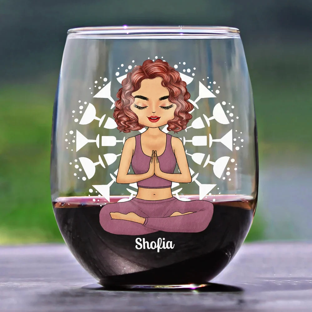 Gift For Yourself, Gift For Women, Yoga, Funny - Yoga Class Pour A Glass - Personalized Stemless Wine Glass