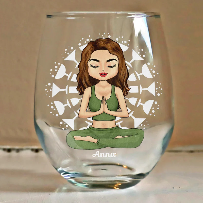 Gift For Yourself, Gift For Women, Yoga, Funny - Yoga Class Pour A Glass - Personalized Stemless Wine Glass