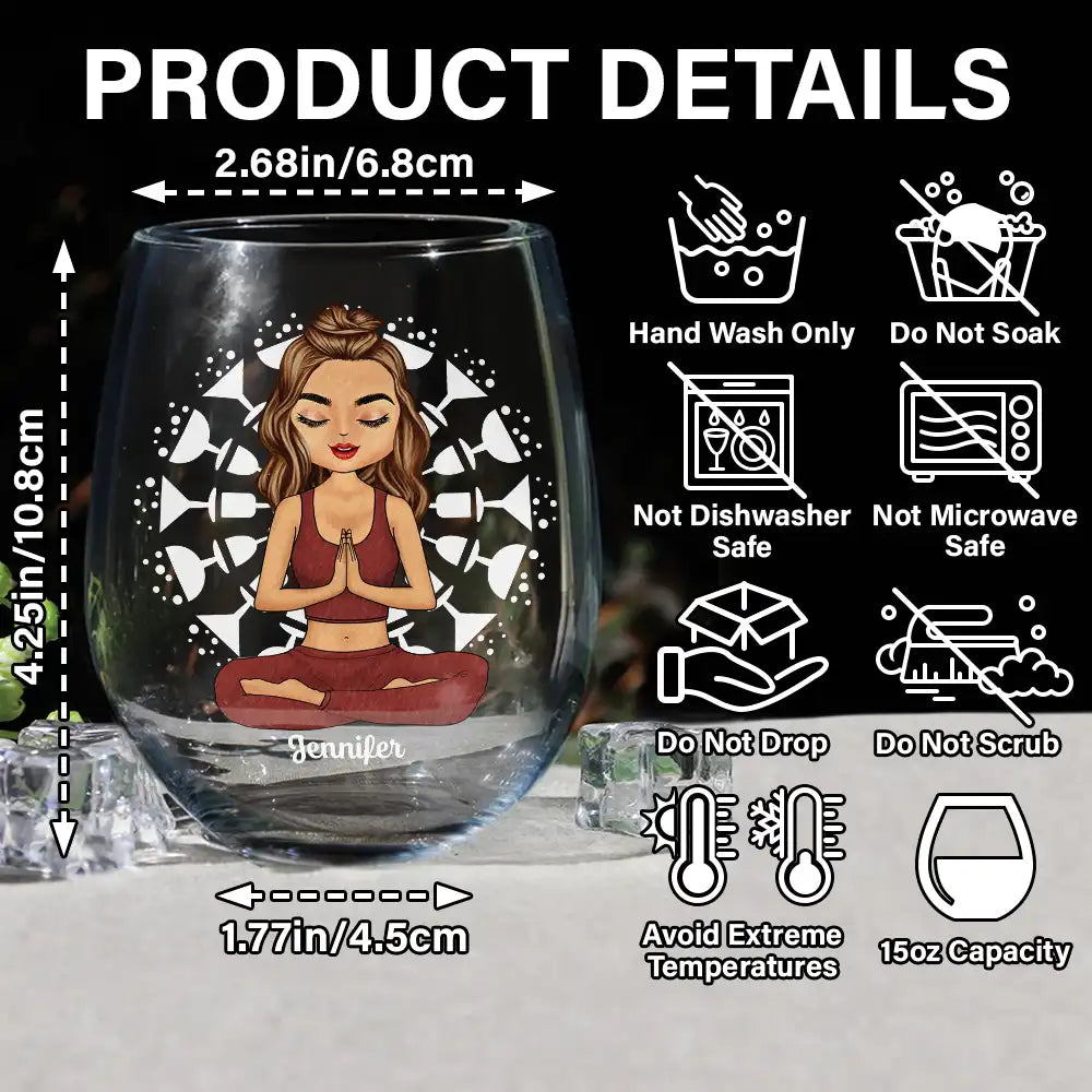Gift For Yourself, Gift For Women, Yoga, Funny - Yoga Class Pour A Glass - Personalized Stemless Wine Glass