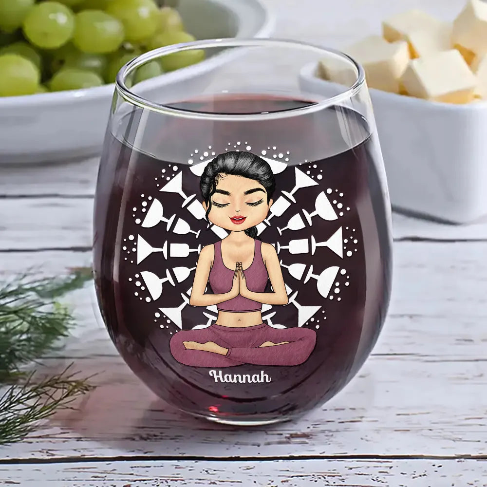 Gift For Yourself, Gift For Women, Yoga, Funny - Yoga Class Pour A Glass - Personalized Stemless Wine Glass