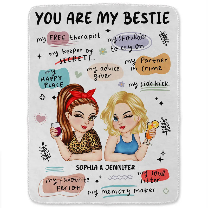 Gift For Bestie,Happy - You Are My Bestie Turban Bestie - Personalized Fleece Blanket, Sherpa Blanket