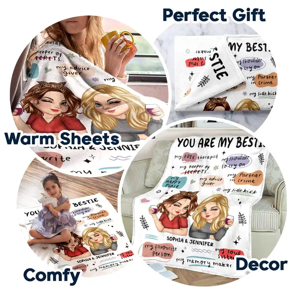 Gift For Bestie,Happy - You Are My Bestie Turban Bestie - Personalized Fleece Blanket, Sherpa Blanket