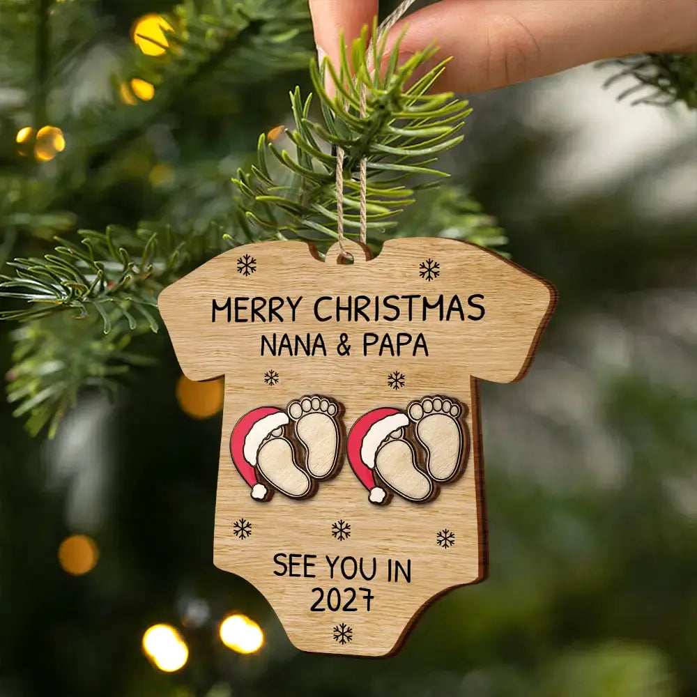 Baby Expecting See You In 2027 Onesie Shaped - Personalized 2-Layered Wooden Ornament