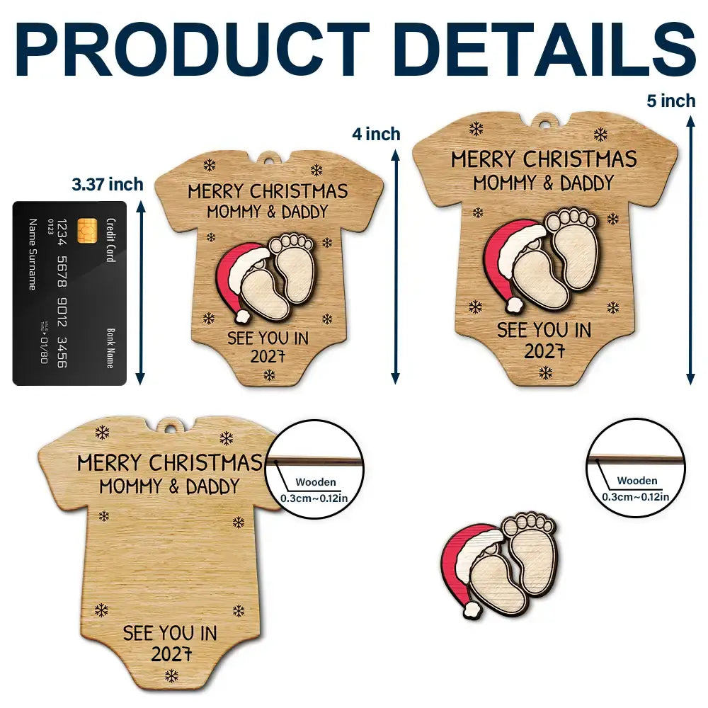 Baby Expecting See You In 2027 Onesie Shaped - Personalized 2-Layered Wooden Ornament