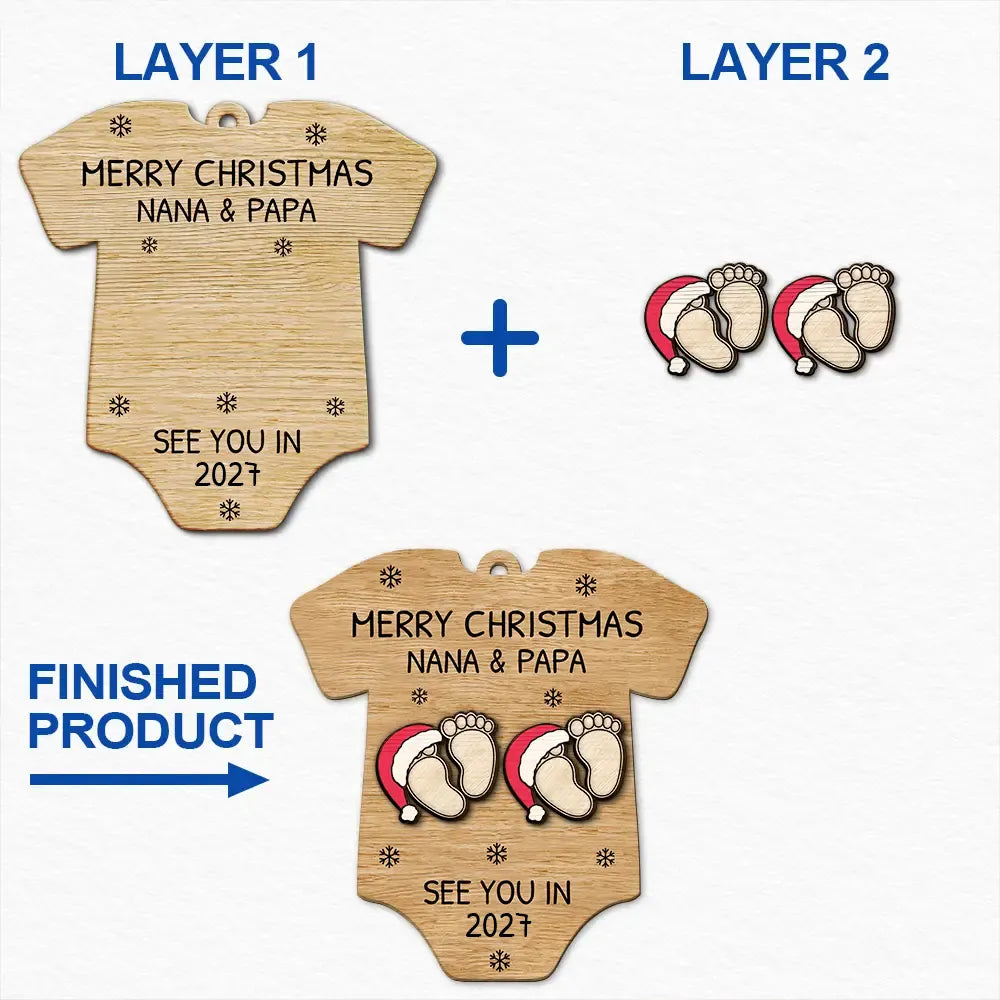 Baby Expecting See You In 2027 Onesie Shaped - Personalized 2-Layered Wooden Ornament