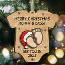 Christmas,New Dad,New baby,New Mom,Happy - Baby Expecting See You In 2026 Onesie Shaped - Personalized 2-Layered Wooden Ornament