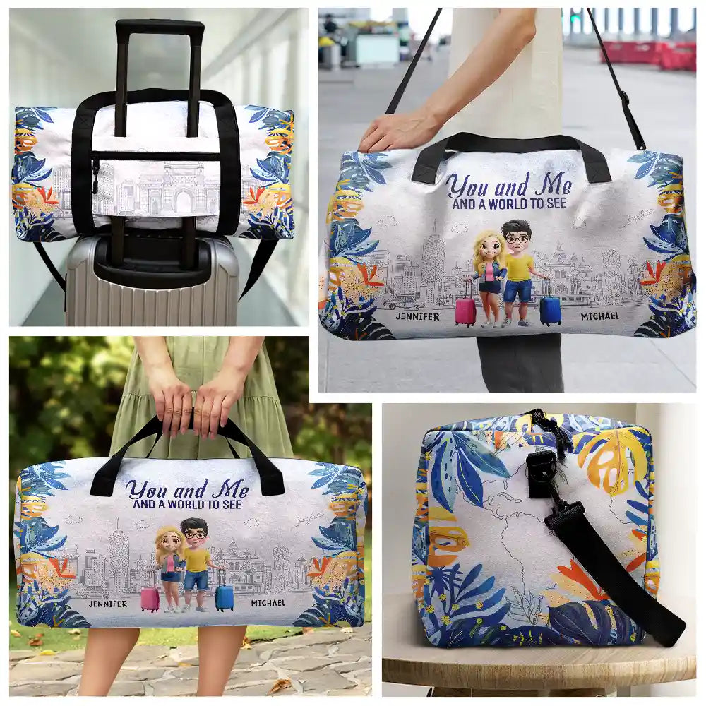 Gift For Couples, Gift For Husband, Gift For Wife, Gift For Boyfriend, Gift For Girlfriend, Happy - You And Me And A World To See - Personalized Duffle Bag