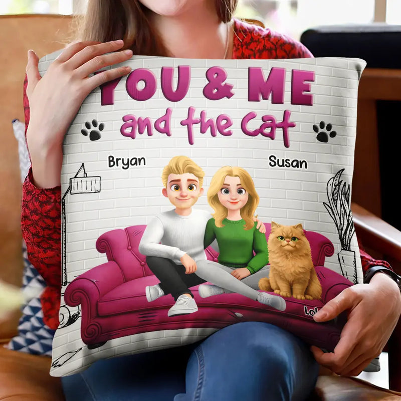 Cat Couple,Cat Lovers,Pet Lovers,Gift For Couples,Couple's Hobby,Happy - You And Me And The Cats 3D Couple - Personalized Pillow