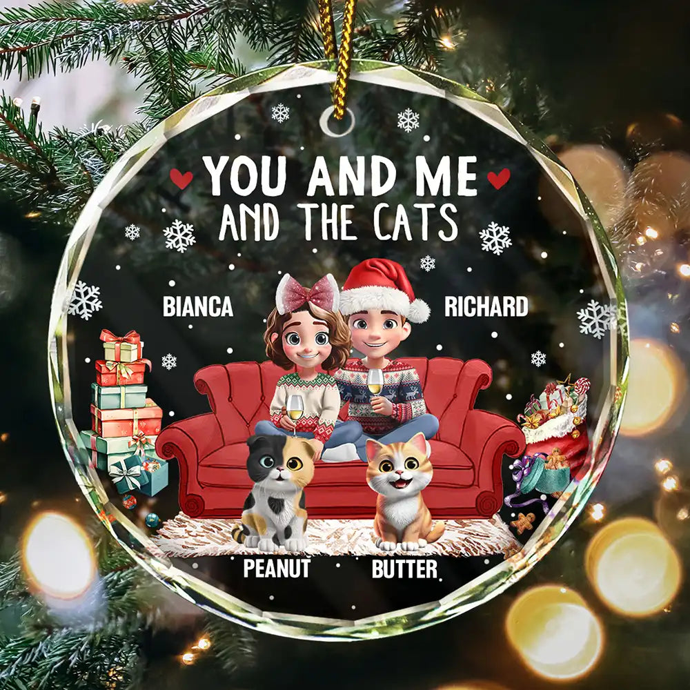 You And Me And The Cats 3d Effect - Personalized Circle Glass Ornament