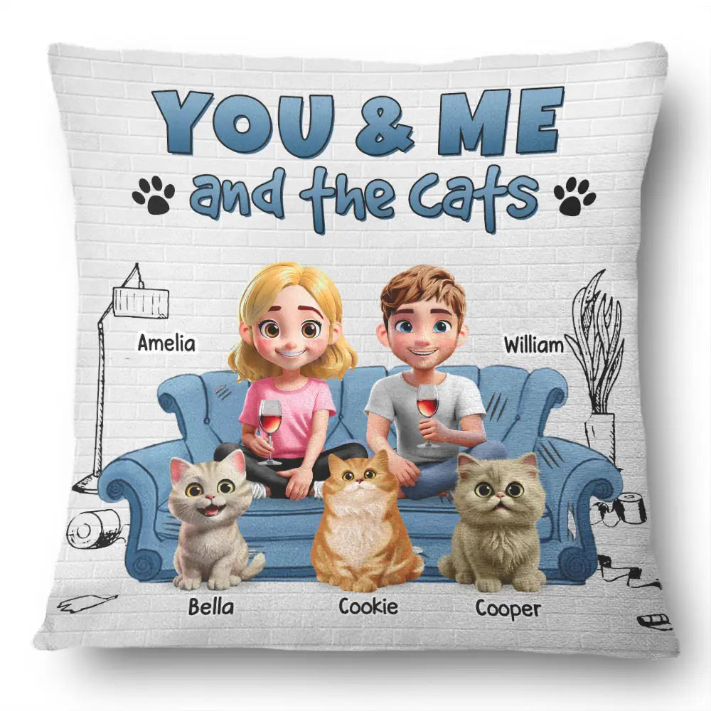 You And Me And The Cats 3d Effect - Personalized Pillow