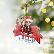 Happy,Cat Couple,Christmas - You And Me And The Cats Couch - Personalized Custom Shaped Acrylic Ornament