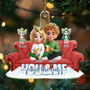 Happy,Cat Couple,Christmas - You And Me And The Cats Couch - Personalized Custom Shaped Acrylic Ornament