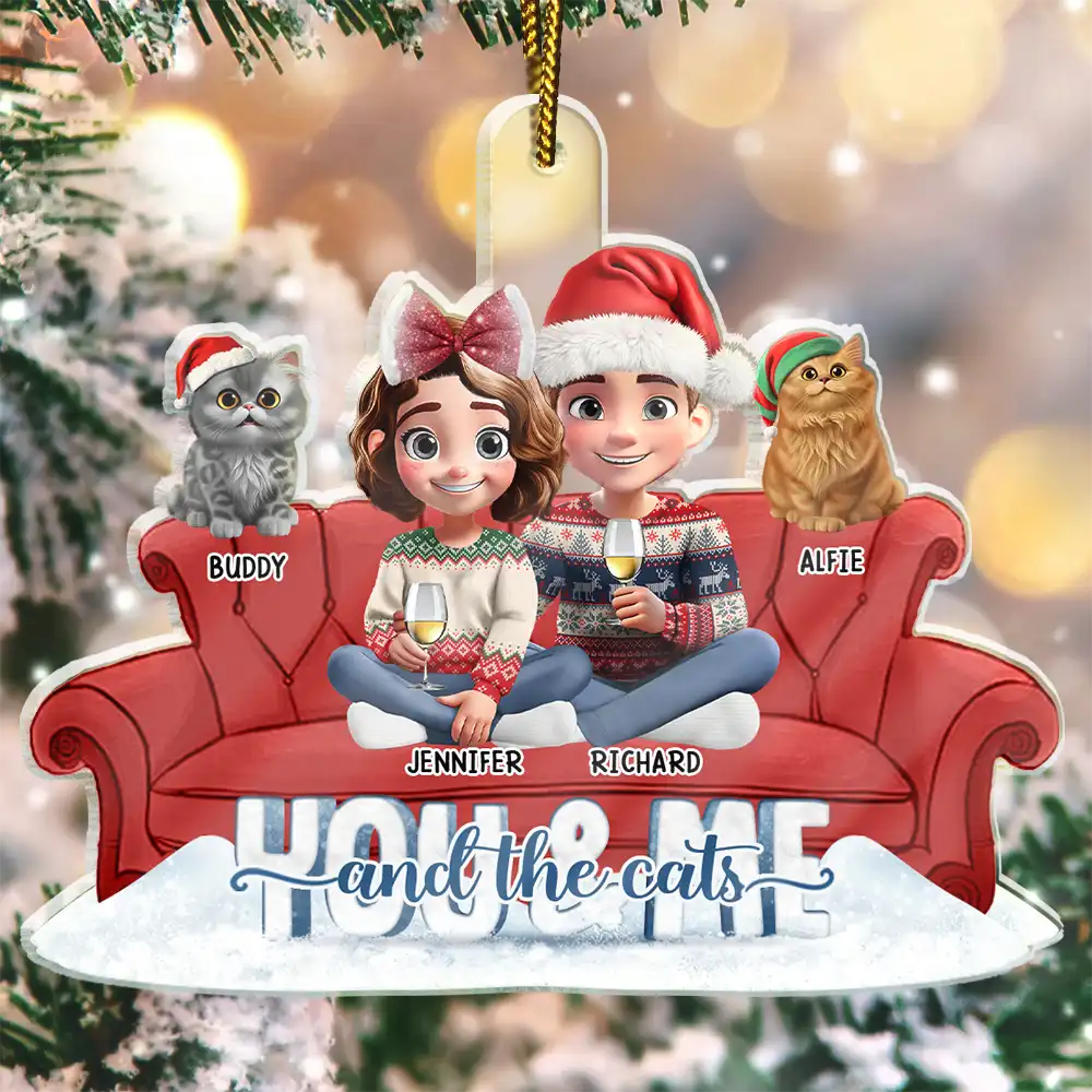 You And Me And The Cats Couch - Personalized Custom Shaped Acrylic Ornament