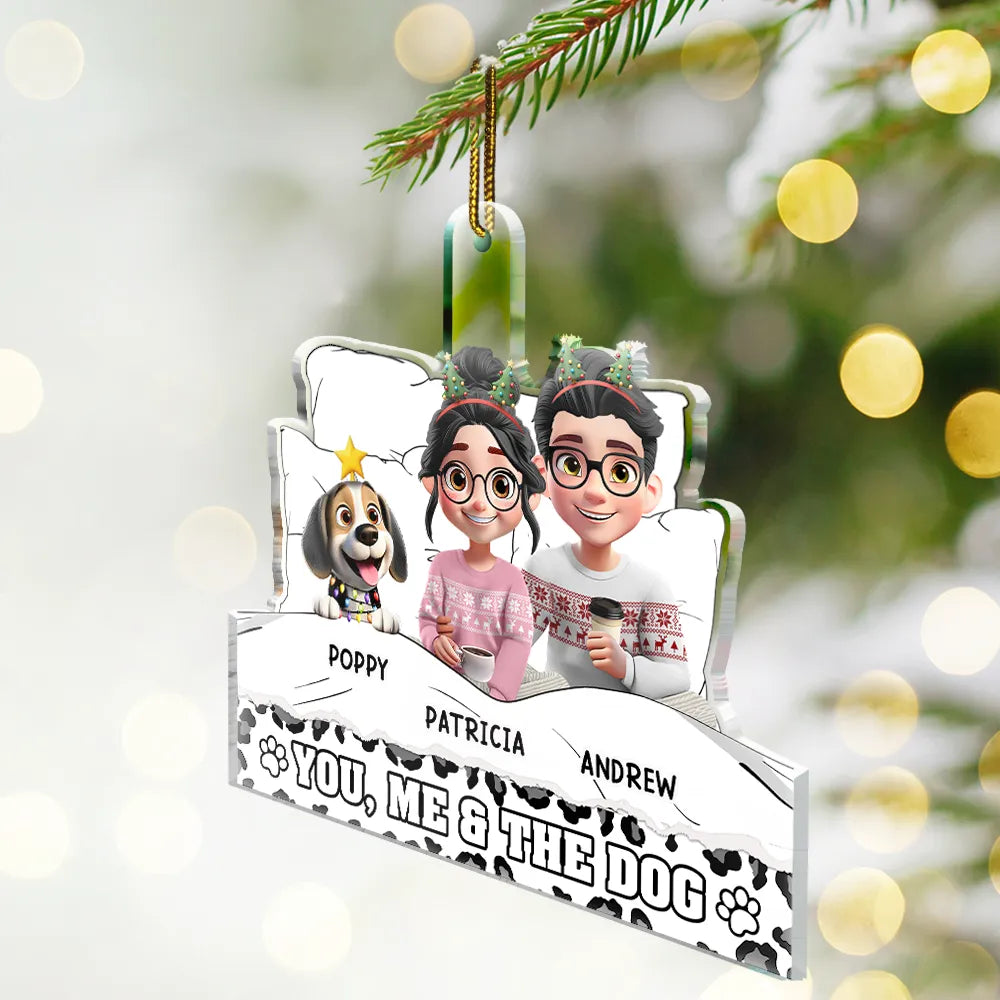 Happy,Christmas,Dog Couple - You And Me And The Dog Cozy Blanket - Personalized Custom Shaped Acrylic Ornament