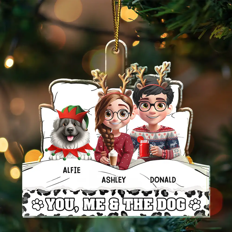 Happy,Christmas,Dog Couple - You And Me And The Dog Cozy Blanket - Personalized Custom Shaped Acrylic Ornament