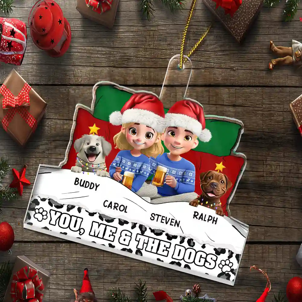 Happy,Christmas,Dog Couple - You And Me And The Dog Cozy Blanket - Personalized Custom Shaped Acrylic Ornament