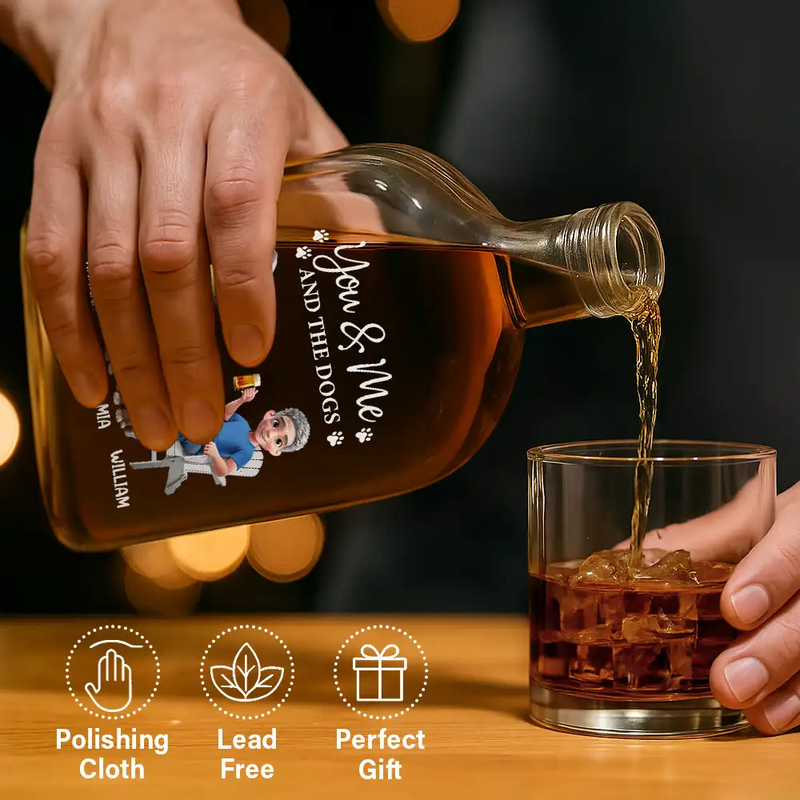 Dog Lovers,Dog Couple,Happy - You And Me And The Dogs - Personalized Whiskey Bottle