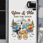 Dog Couple,Playful,Camping,Dog Lovers,Pet Lovers,Gift For Couples,Vector - You And Me And The Dogs Camping Couple - Personalized Decor Decal