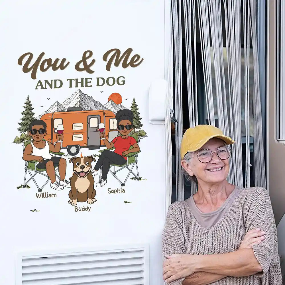 Dog Couple,Playful,Camping,Dog Lovers,Pet Lovers,Gift For Couples,Vector - You And Me And The Dogs Camping Couple - Personalized Decor Decal