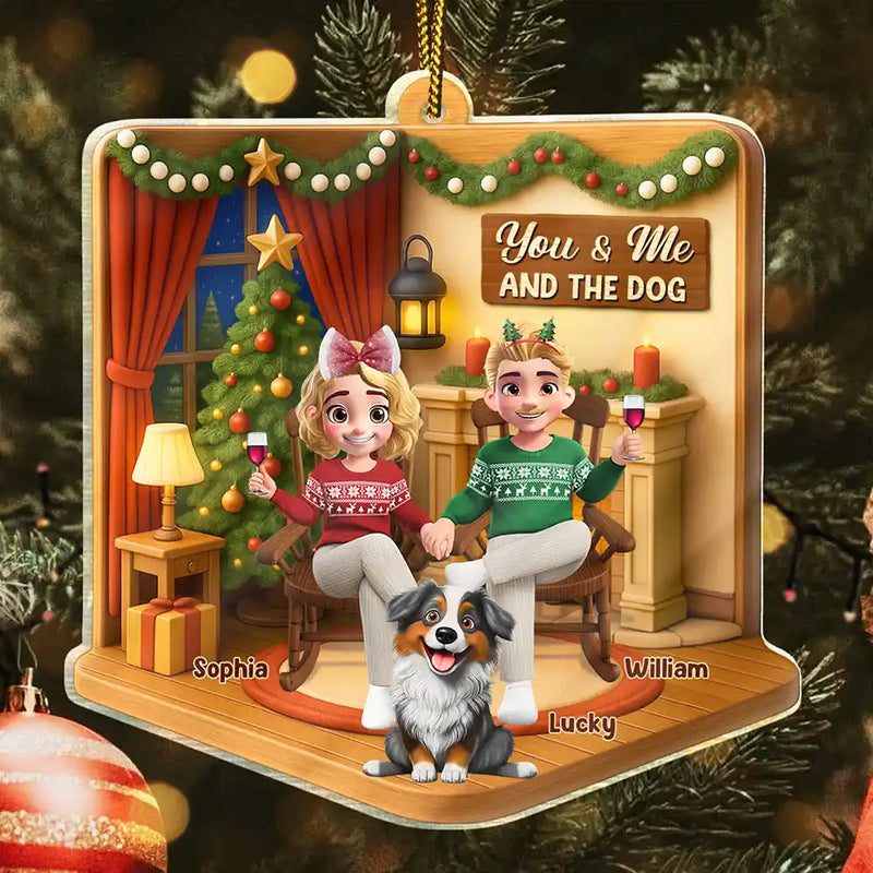 Christmas,Pet Couple,Cat Couple,Dog Couple,Gift For Couples,Happy - You And Me And The Dogs Cats - Personalized Custom Shaped Acrylic Ornament