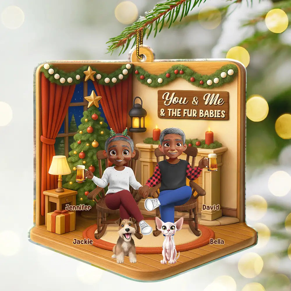 Christmas,Pet Couple,Cat Couple,Dog Couple,Gift For Couples,Happy - You And Me And The Dogs Cats - Personalized Custom Shaped Acrylic Ornament