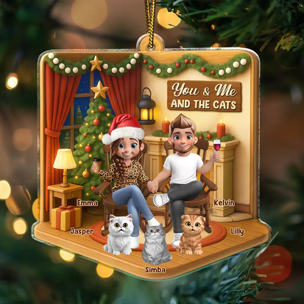 Christmas,Pet Couple,Cat Couple,Dog Couple,Gift For Couples,Happy - You And Me And The Dogs Cats - Personalized Custom Shaped Acrylic Ornament