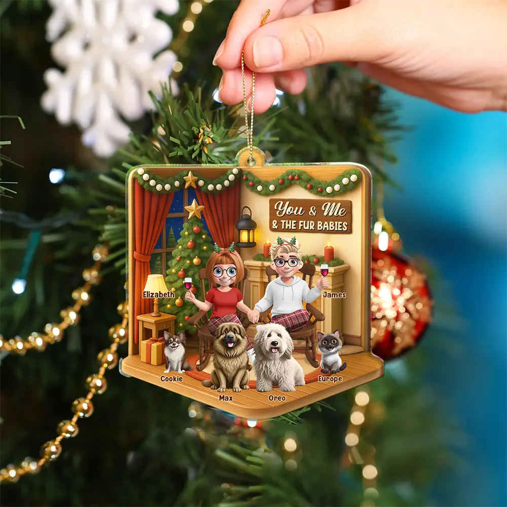 Christmas,Pet Couple,Cat Couple,Dog Couple,Gift For Couples,Happy - You And Me And The Dogs Cats - Personalized Custom Shaped Acrylic Ornament