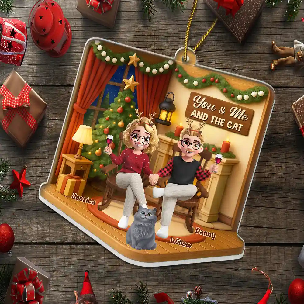 Christmas,Pet Couple,Cat Couple,Dog Couple,Gift For Couples,Happy - You And Me And The Dogs Cats - Personalized Custom Shaped Acrylic Ornament