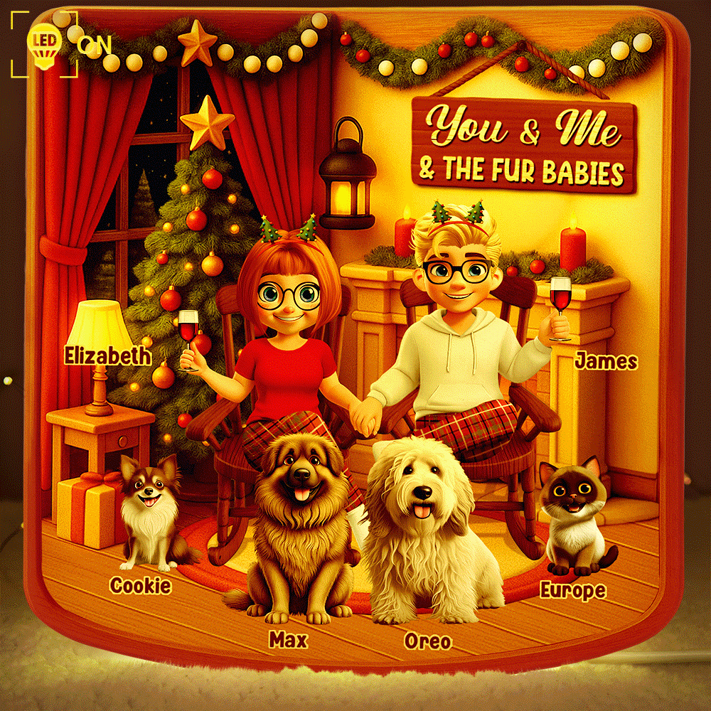 Gift For Couples,Dog Couple,Cat Couple,Pet Couple,Pet Lovers,Dog Lovers,Cat Lovers,Christmas,Happy - You And Me And The Dogs Cats - Personalized Custom Shaped Light Box