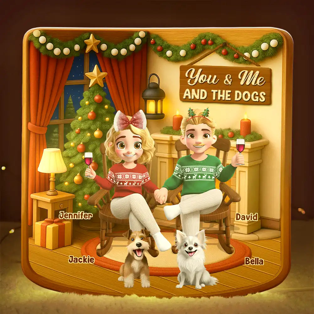 Gift For Couples,Dog Couple,Cat Couple,Pet Couple,Pet Lovers,Dog Lovers,Cat Lovers,Christmas,Happy - You And Me And The Dogs Cats - Personalized Custom Shaped Light Box
