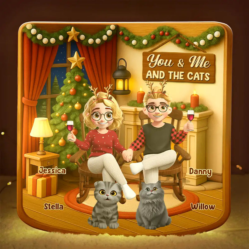 Gift For Couples,Dog Couple,Cat Couple,Pet Couple,Pet Lovers,Dog Lovers,Cat Lovers,Christmas,Happy - You And Me And The Dogs Cats - Personalized Custom Shaped Light Box