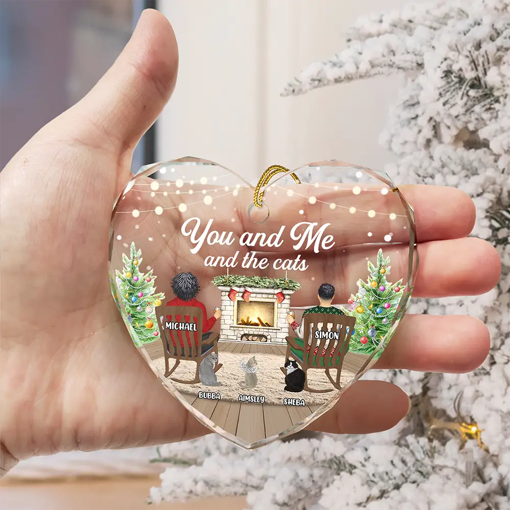 Pet Couple,Love,Christmas - You And Me And The Dogs Cozy Home - Personalized Heart Shaped Glass Ornament