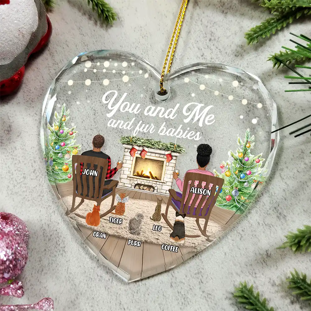 Pet Couple,Love,Christmas - You And Me And The Dogs Cozy Home - Personalized Heart Shaped Glass Ornament