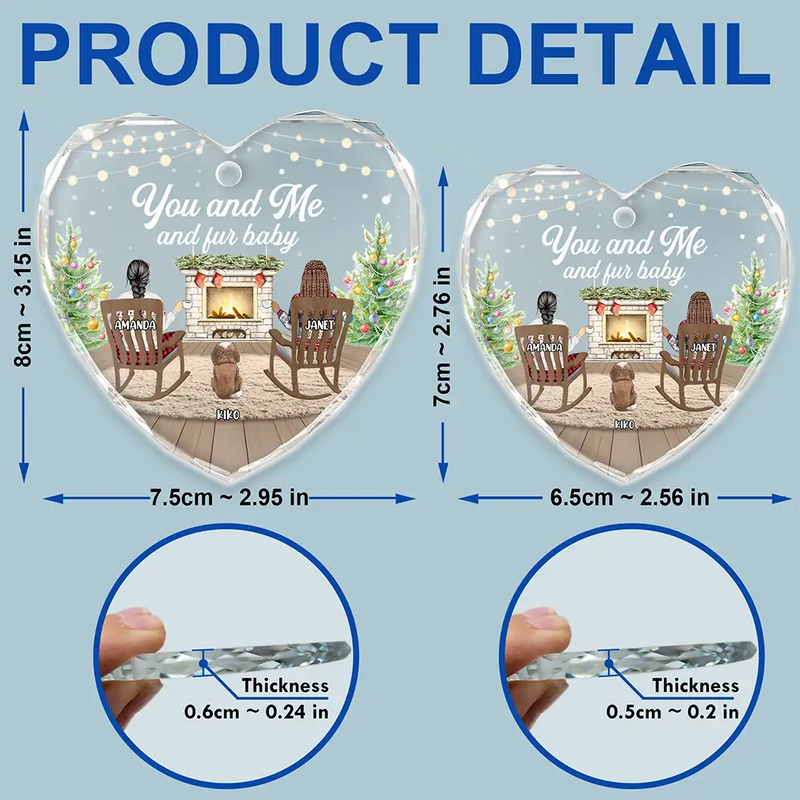 Pet Couple,Love,Christmas - You And Me And The Dogs Cozy Home - Personalized Heart Shaped Glass Ornament