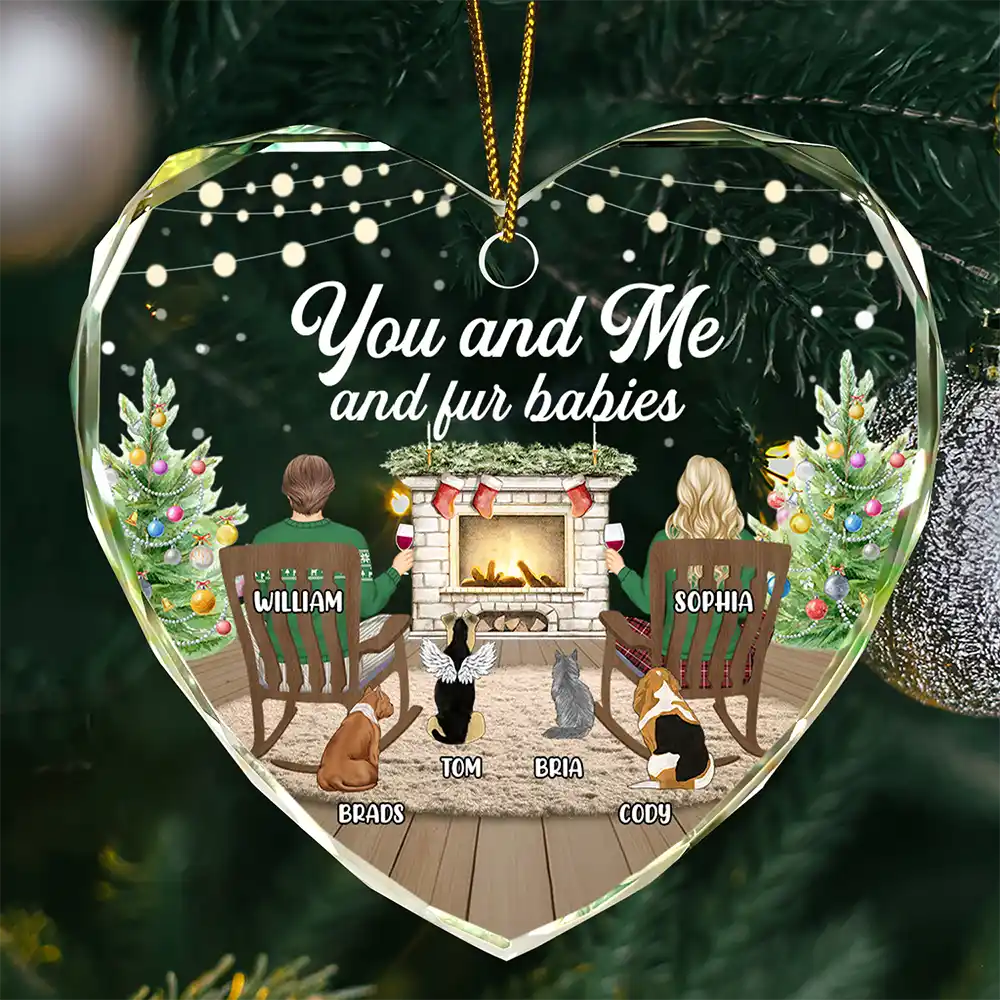 You And Me And The Dogs Cozy Home - Personalized Heart Shaped Glass Ornament