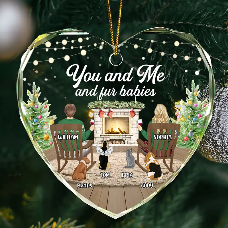 Pet Couple,Love,Christmas - You And Me And The Dogs Cozy Home - Personalized Heart Shaped Glass Ornament