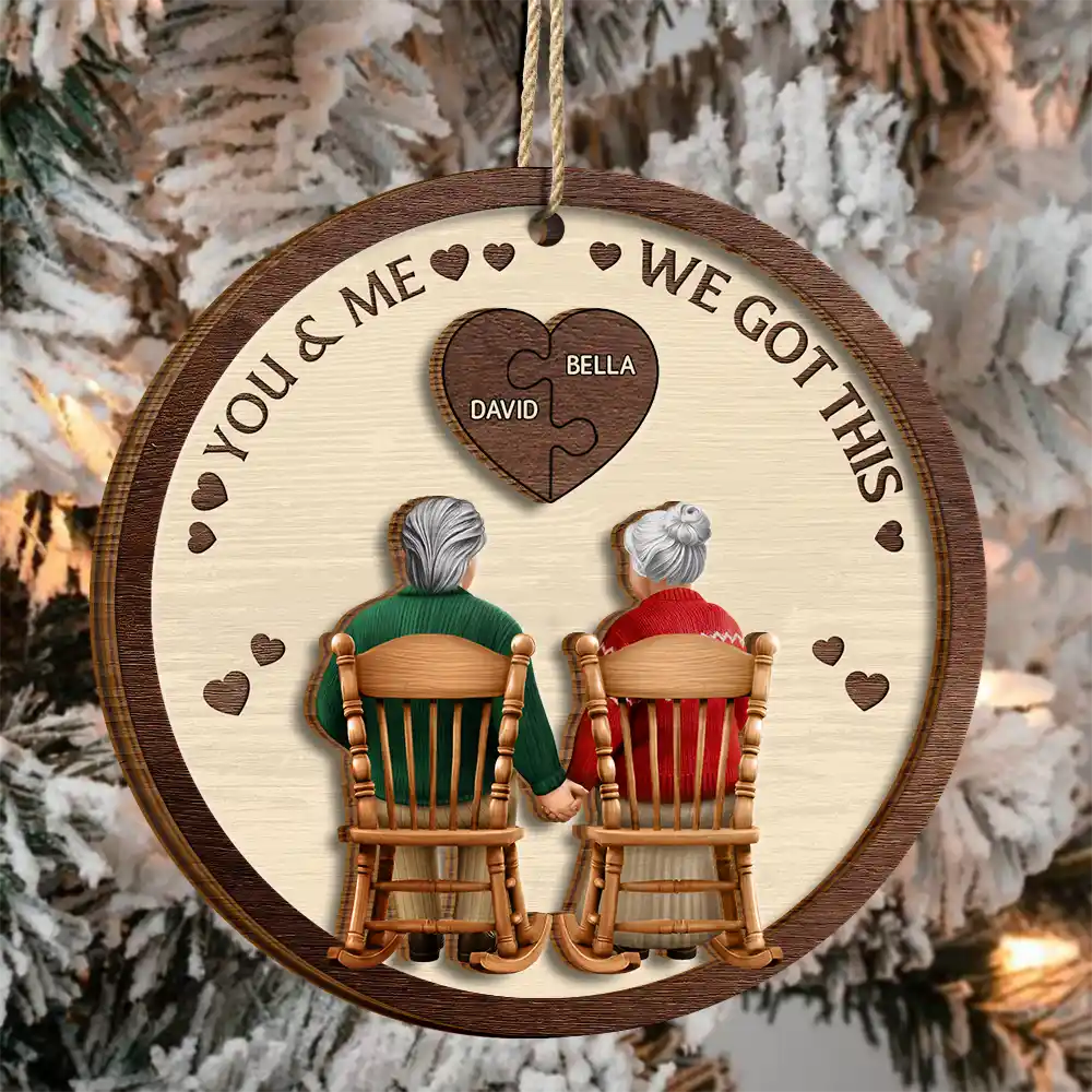 Christmas, Happy, Love, Old Couples - You And Me Grow Old Together - Personalized 2-Layered Wooden Ornament