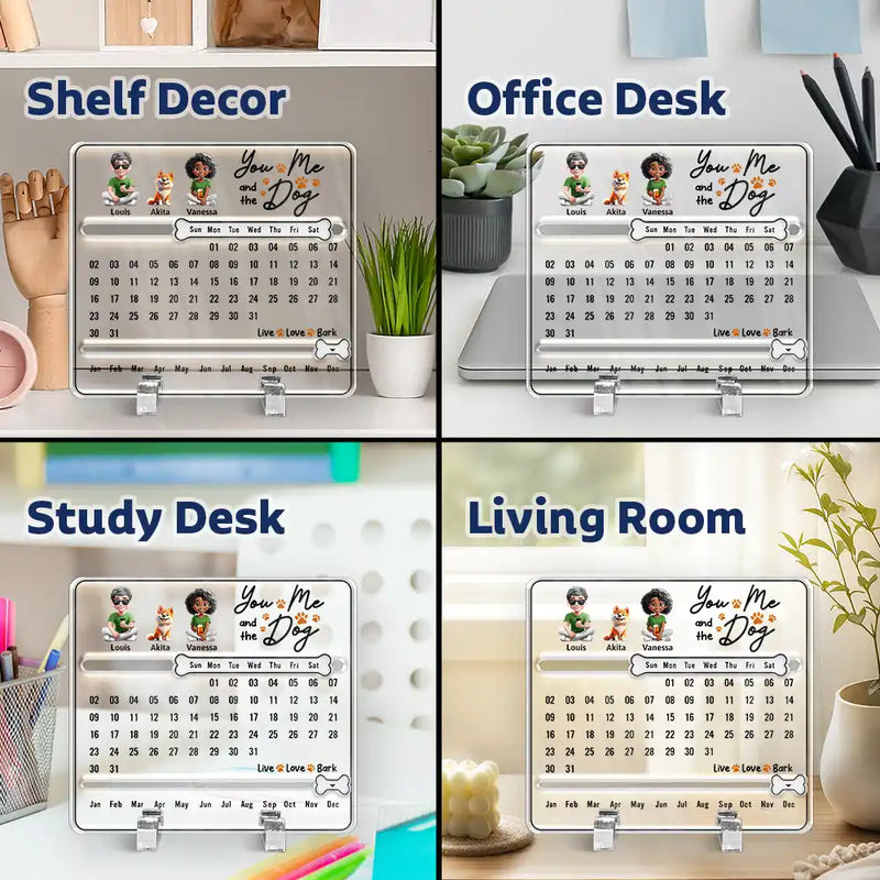 Pet Couple,Happy,Christmas - You And Me Life Is Better With Dogs - Personalized Acrylic Perpetual Desk Calendar