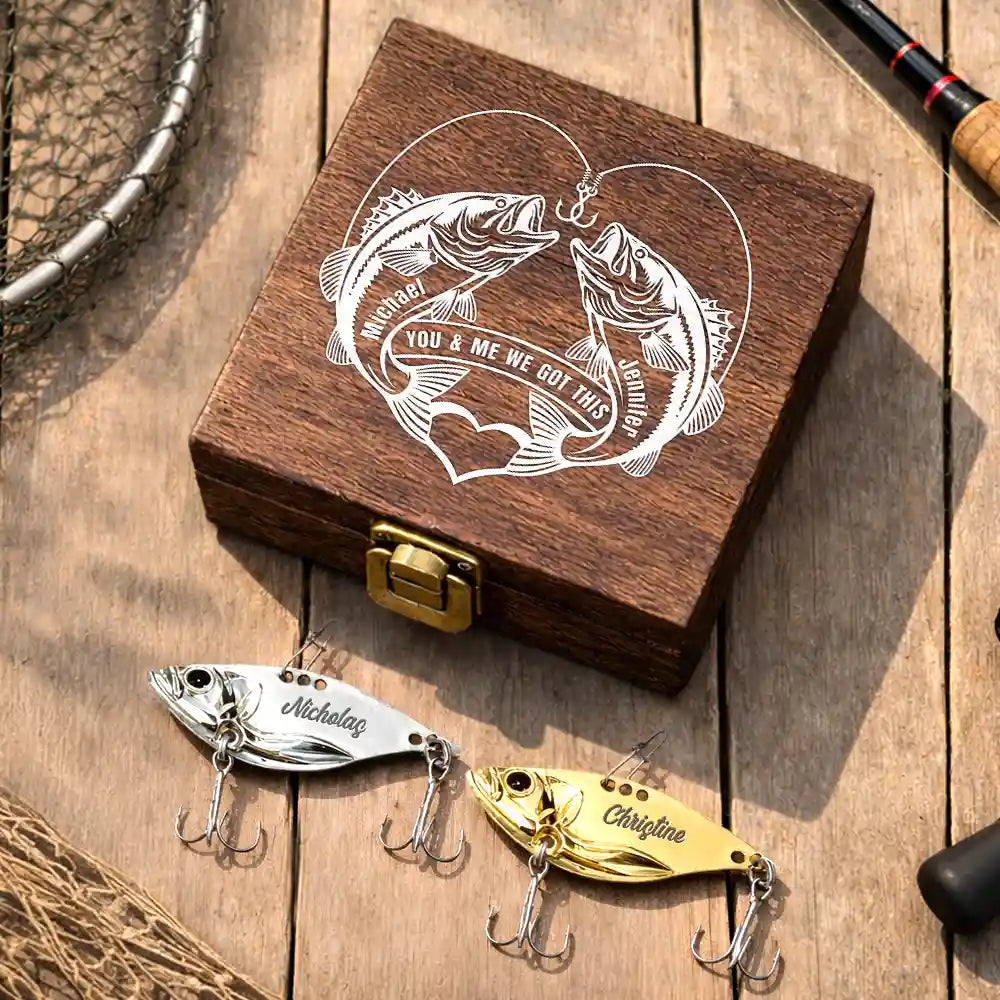 Fishing,Gift For Husband,Gift For Couples,Gift For Wife,Gift For Boyfriend,Gift For Girlfriend,Love - You And Me We Got This - Personalized Metal Fish Lure Set