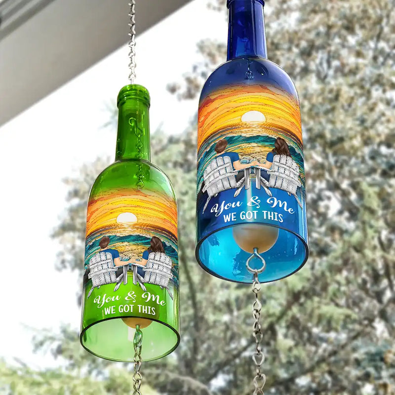 Gift For Couples,Gift For Husband,Gift For Wife,Gift For Boyfriend,Gift For Girlfriend,Love - You And Me We Got This - Personalized Wine Bottle Wind Chime