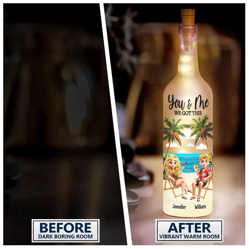 Summer,Beach,Gift For Couples,Gift For Husband,Gift For Wife - You And Me We Got This 3D Effect Couple Beach View - Personalized Bottle Light