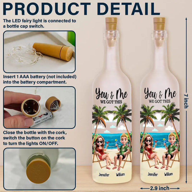 Summer,Beach,Gift For Couples,Gift For Husband,Gift For Wife - You And Me We Got This 3D Effect Couple Beach View - Personalized Bottle Light