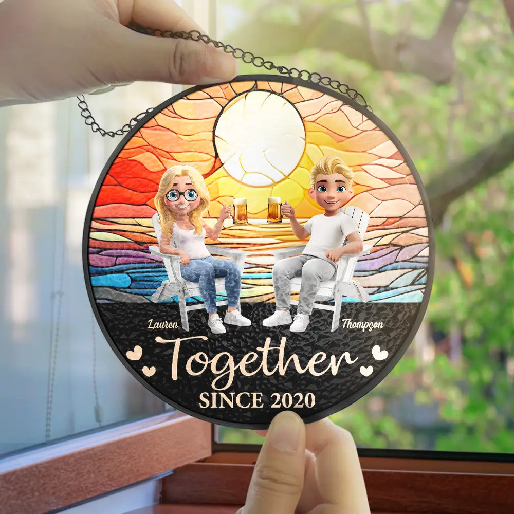 Gift For Couples,Happy,Gift For Husband,Gift For Wife - You And Me We Got This Couple 3D - Personalized Stained Glass Window Hanging Suncatcher