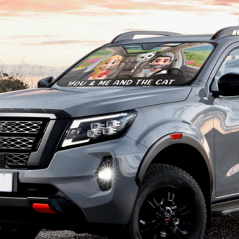 Gift For Couples, Pet Lovers, Pet Couple, Summer, Happy - You And Me & The Dogs - Personalized Auto Sunshade