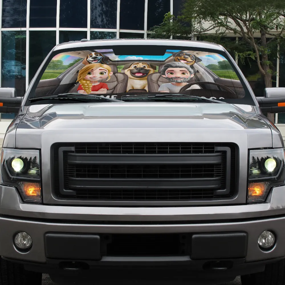 Gift For Couples, Pet Lovers, Pet Couple, Summer, Happy - You And Me & The Dogs - Personalized Auto Sunshade