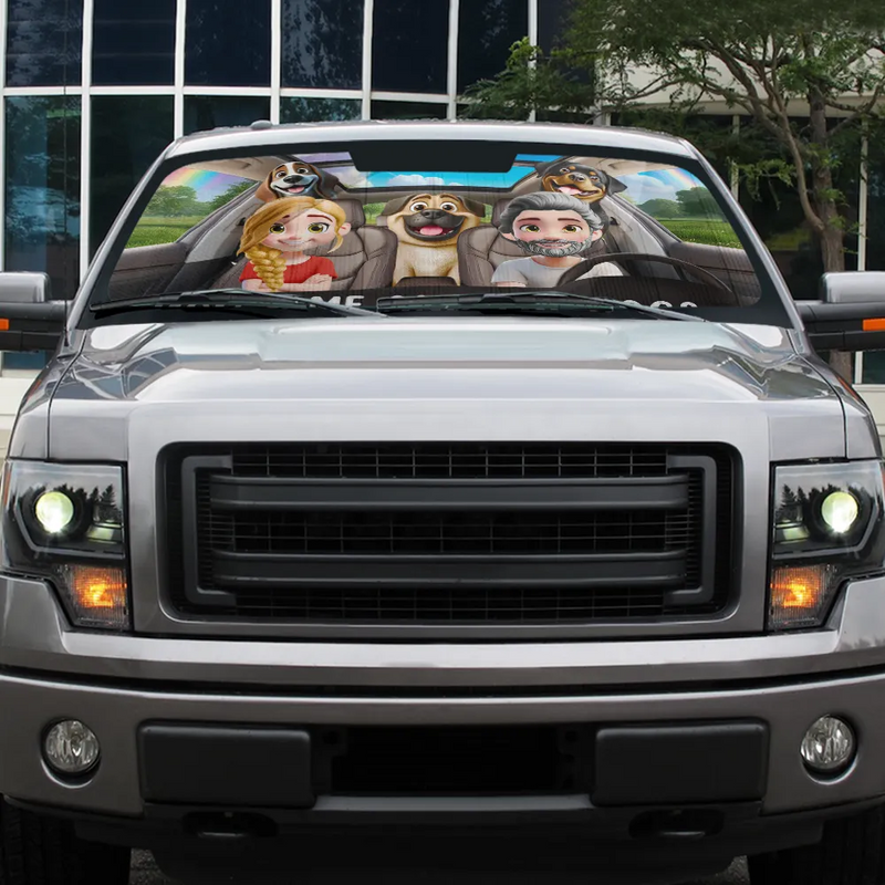 Gift For Couples, Pet Lovers, Pet Couple, Summer, Happy - You And Me & The Dogs - Personalized Auto Sunshade