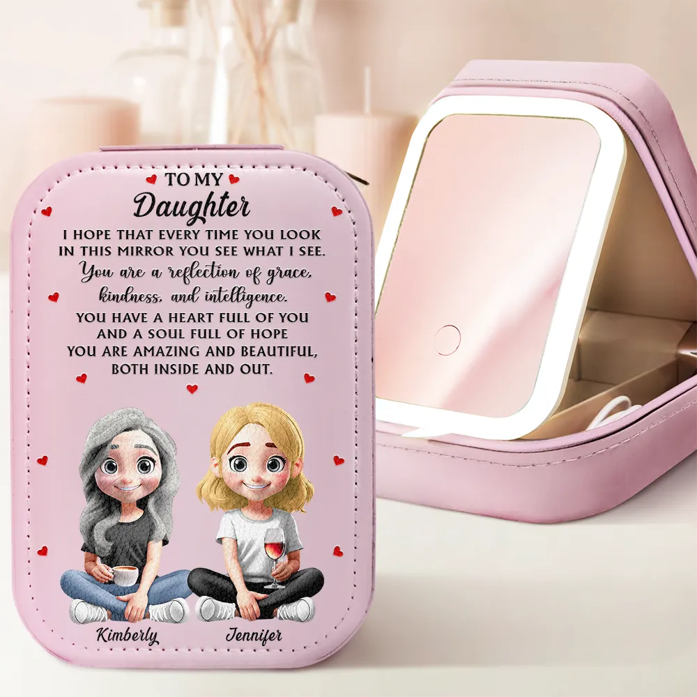 Gift For Daughter,Mom,Daughters (Adult),Love - You Are A Reflection Of Grace - Personalized Makeup Box With LED Mirror