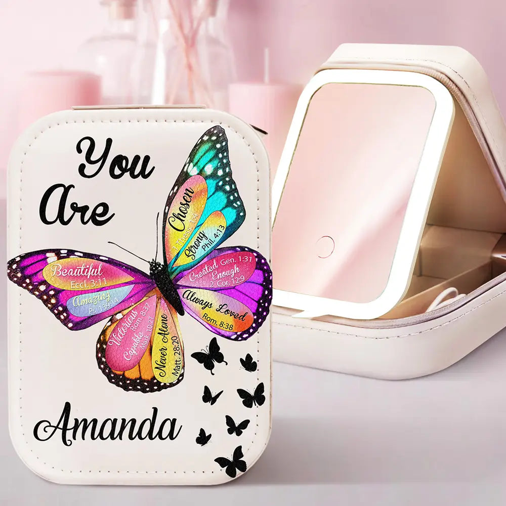 Gift For Yourself, Gift For Women - You Are Beautiful Christians - Personalized Makeup Box With LED Mirror
